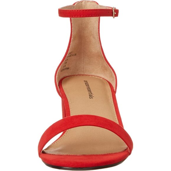 Women Poppy Red Faux Suede Two Strap Open Rounded Toe Chunky Block Heeled Sandal - Picture 2 of 8